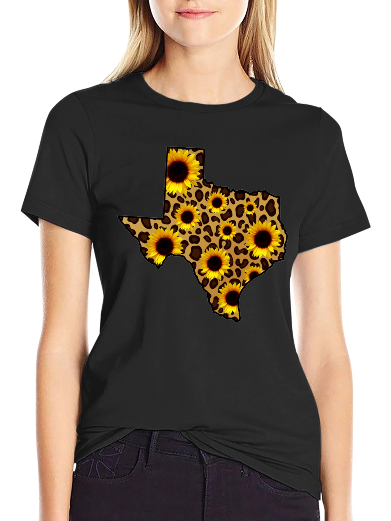 Texas State Sunflower Leopard Print T-Shirt