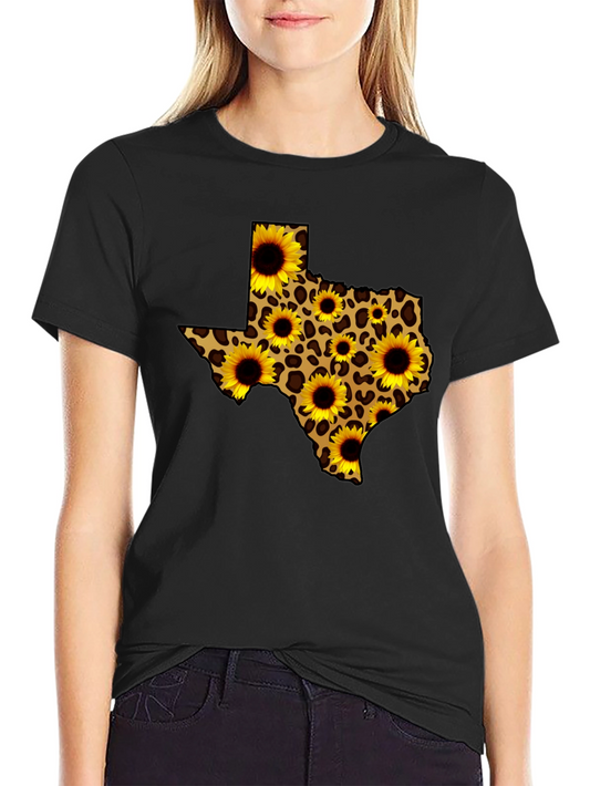 Texas State Sunflower Leopard Print T-Shirt