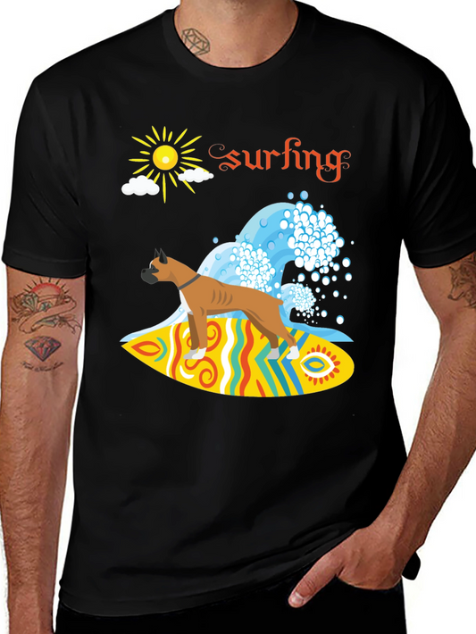 Surfing Boxer Dog Graphic Tee
