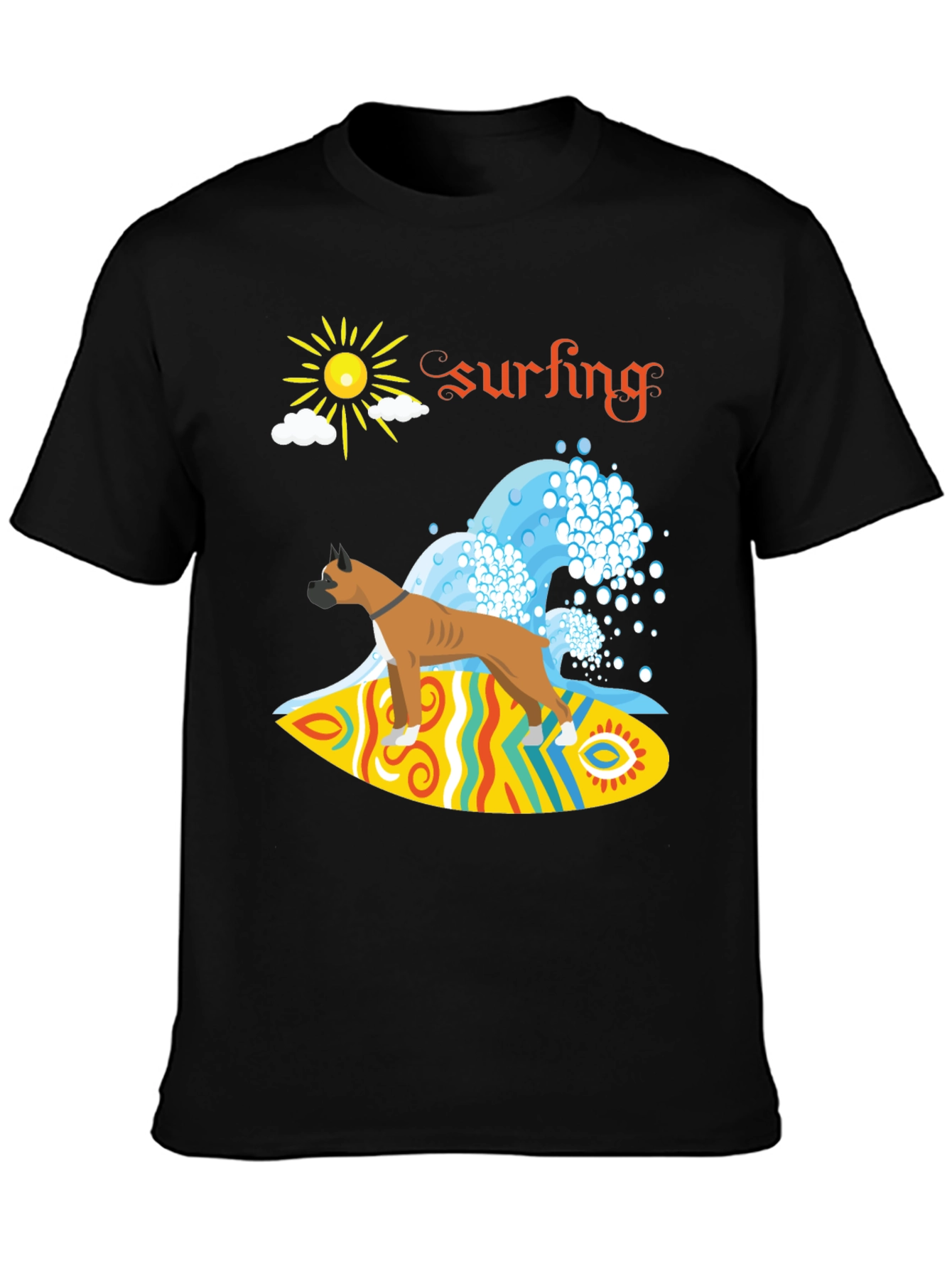 Surfing Boxer Dog Graphic Tee