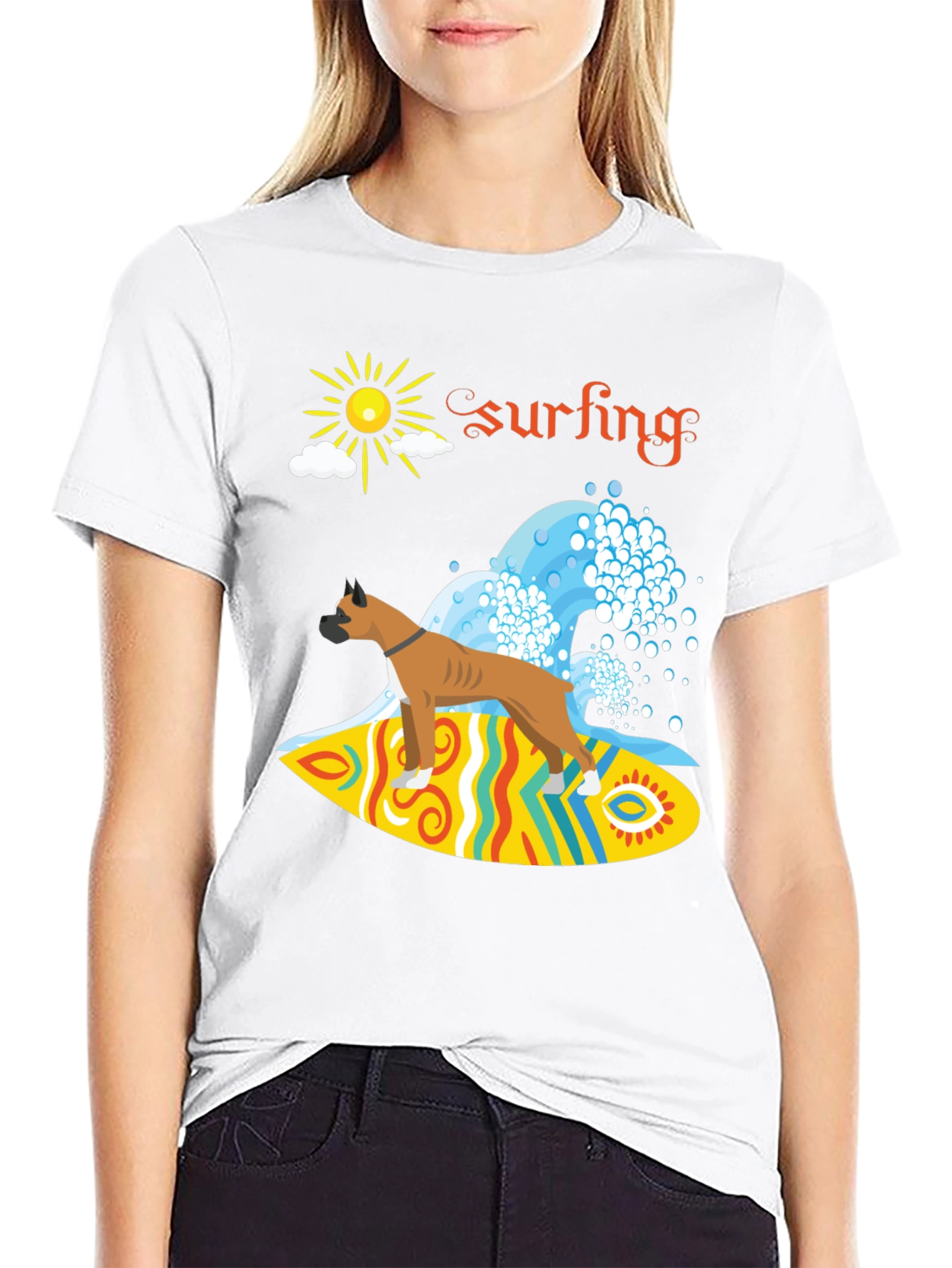 Surfing Boxer Dog Graphic Tee