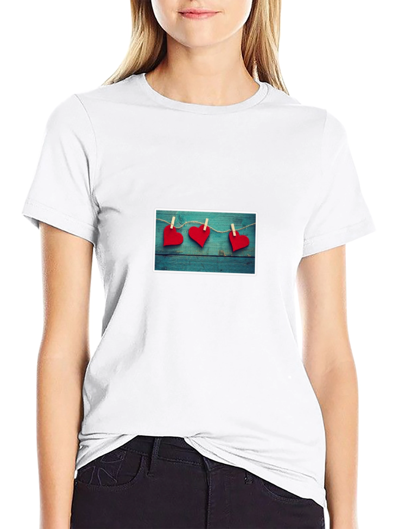 Heart Clothesline Graphic Black Tee Shirt