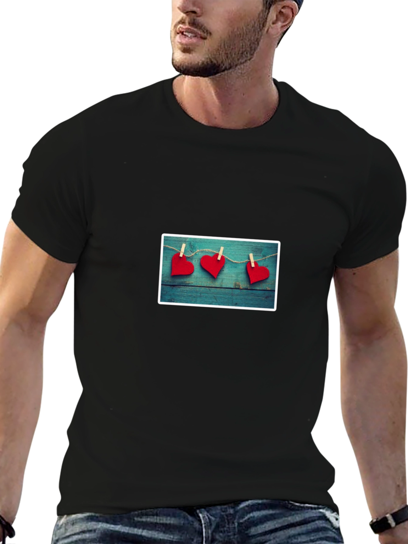 Heart Clothesline Graphic Black Tee Shirt