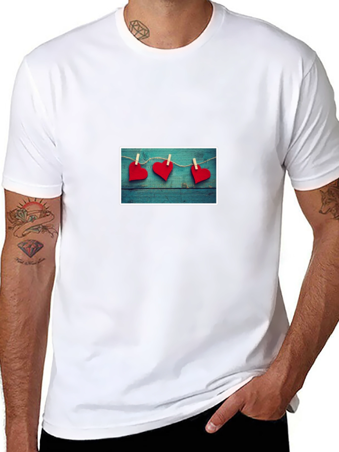 Heart Clothesline Graphic Black Tee Shirt