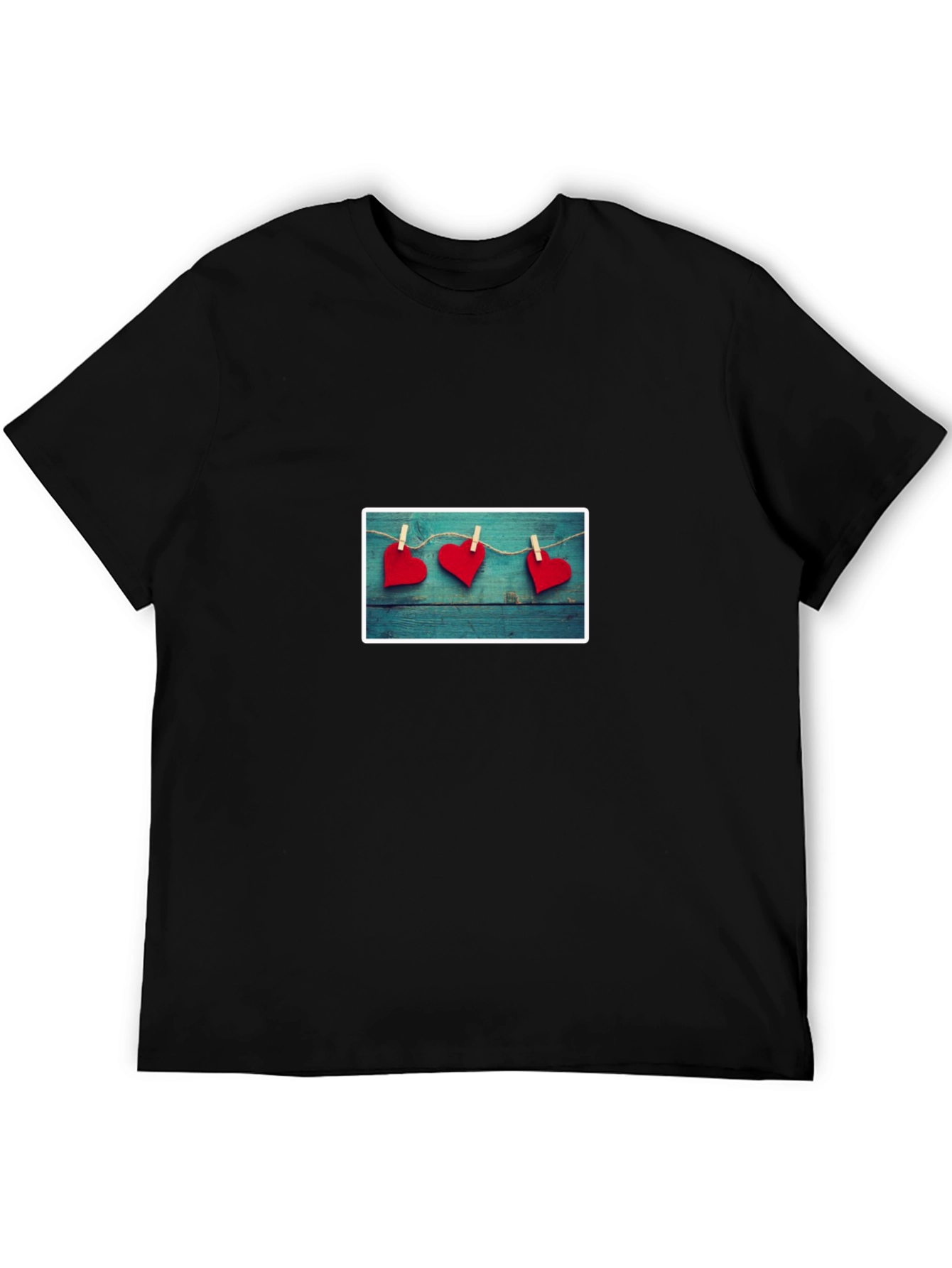 Heart Clothesline Graphic Black Tee Shirt