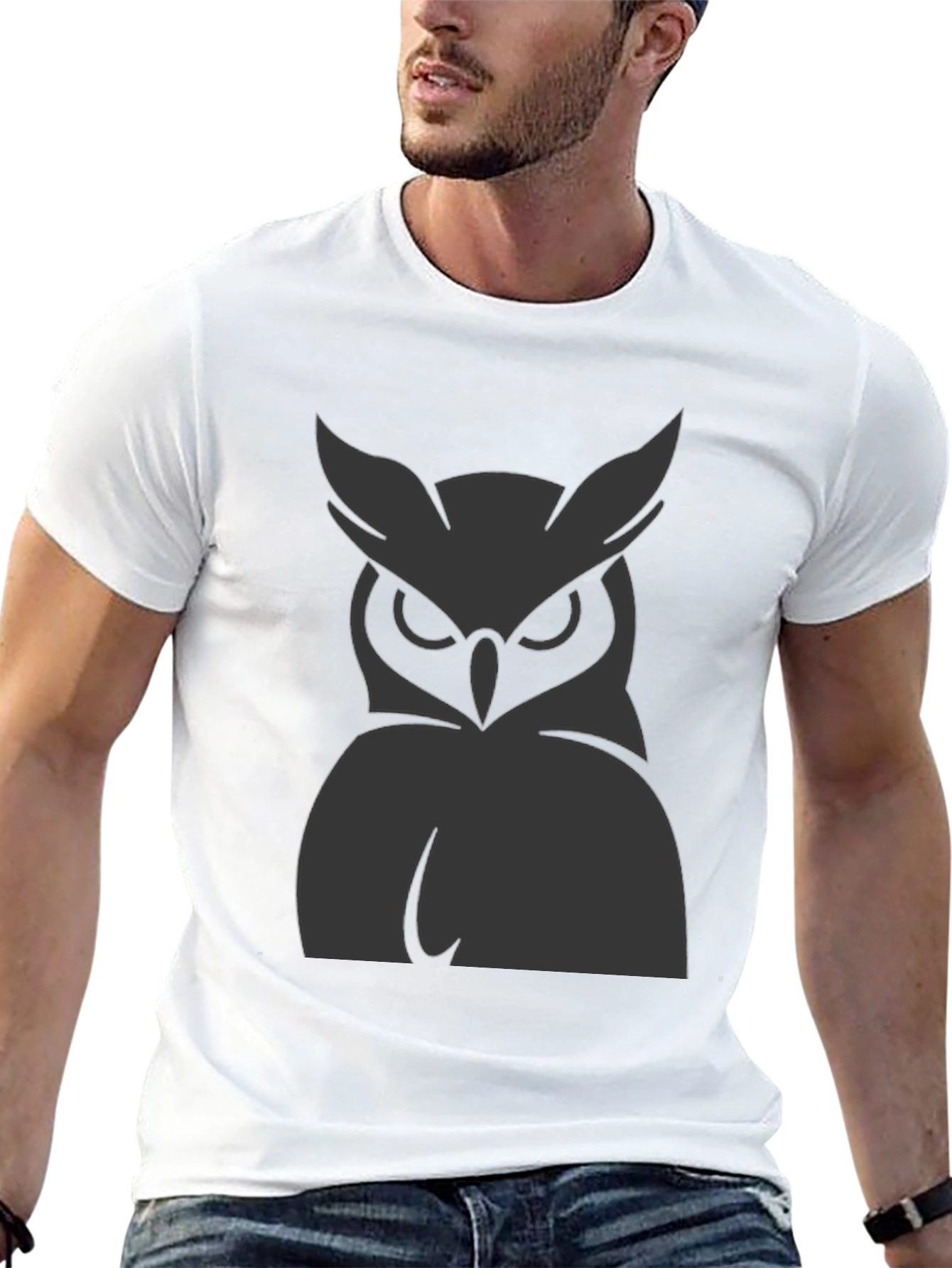 Mens Owl Graphic Print Crew Neck T-Shirt