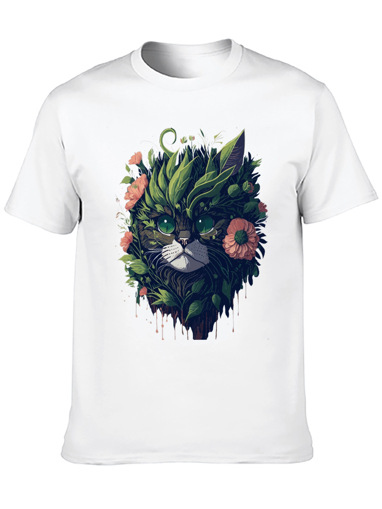 Floral Cat Graphic T-Shirt - Unique Artistic Tee