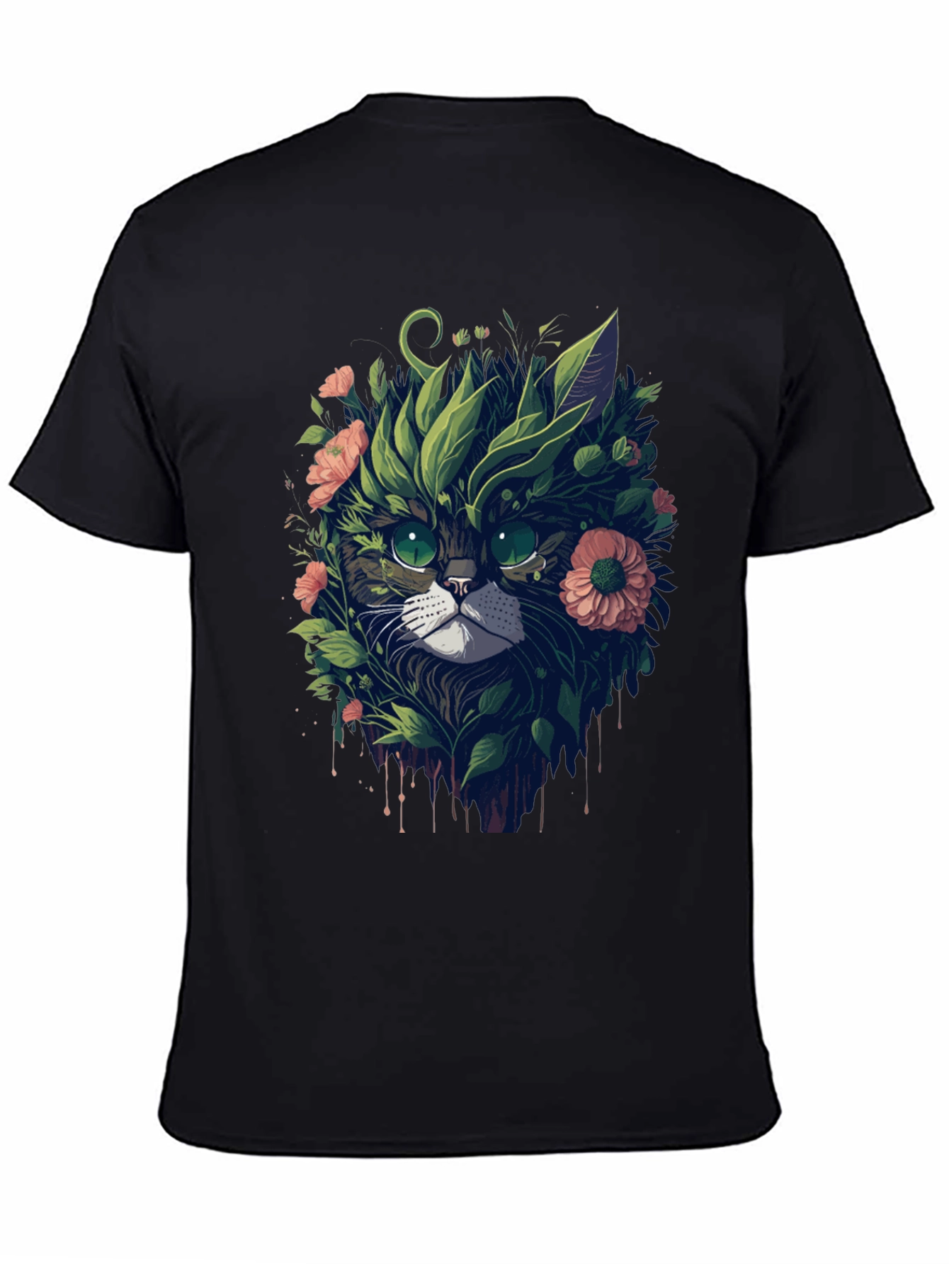 Floral Cat Graphic T-Shirt - Unique Artistic Tee