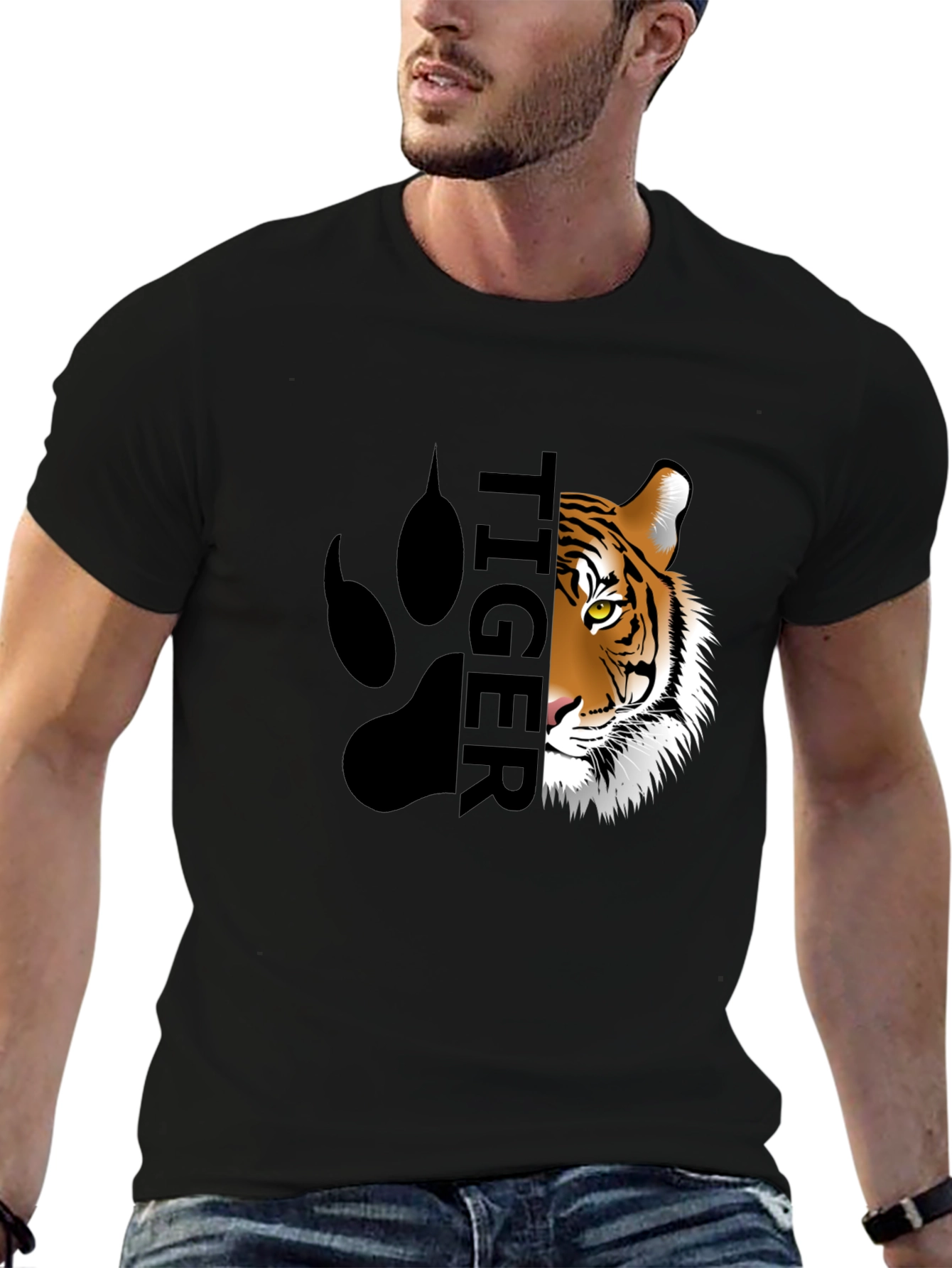 Mens Tiger Graphic Print Black T-Shirt
