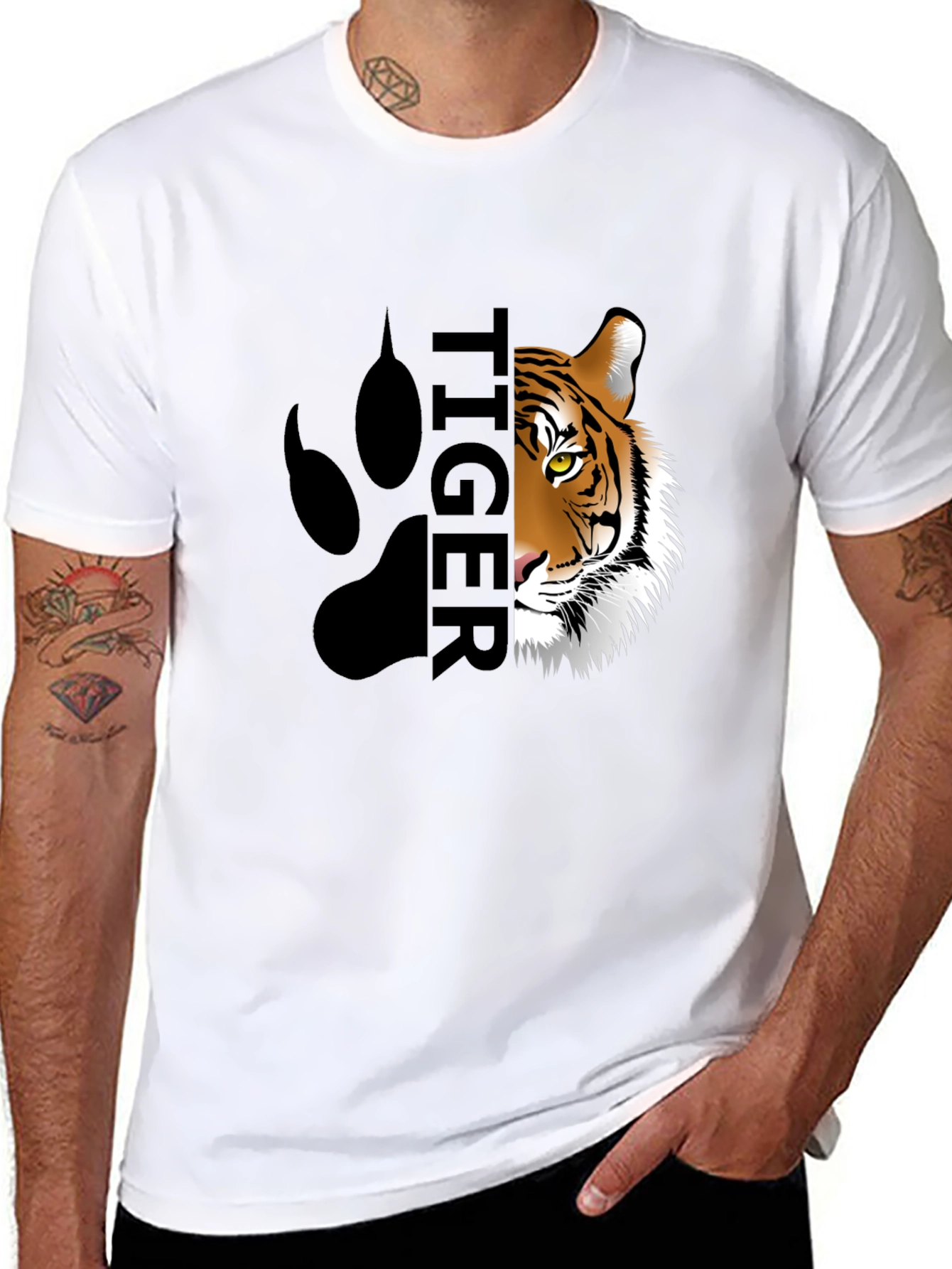 Mens Tiger Graphic Print Black T-Shirt