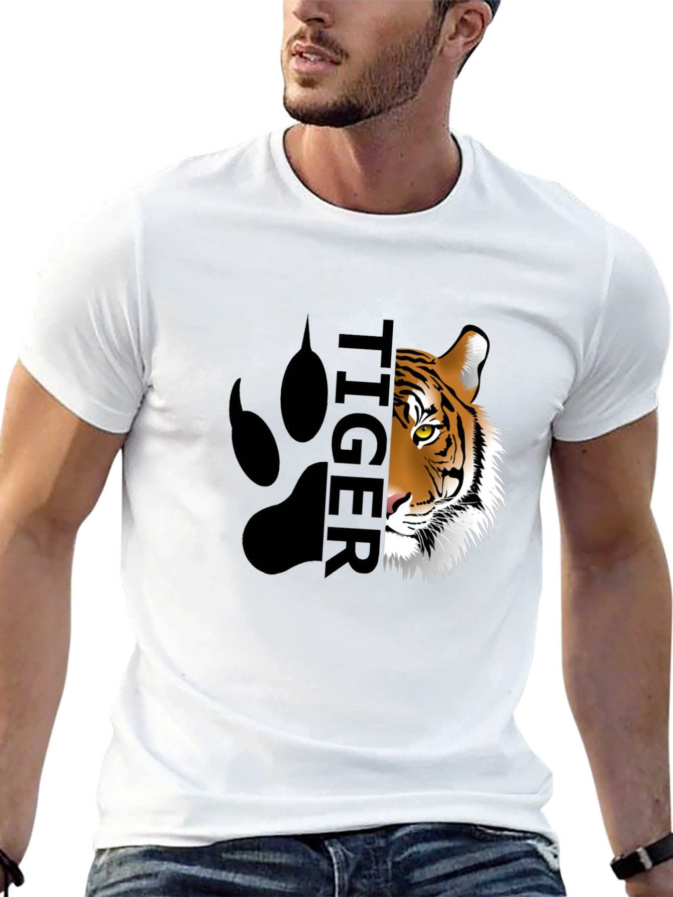 Mens Tiger Graphic Print Black T-Shirt