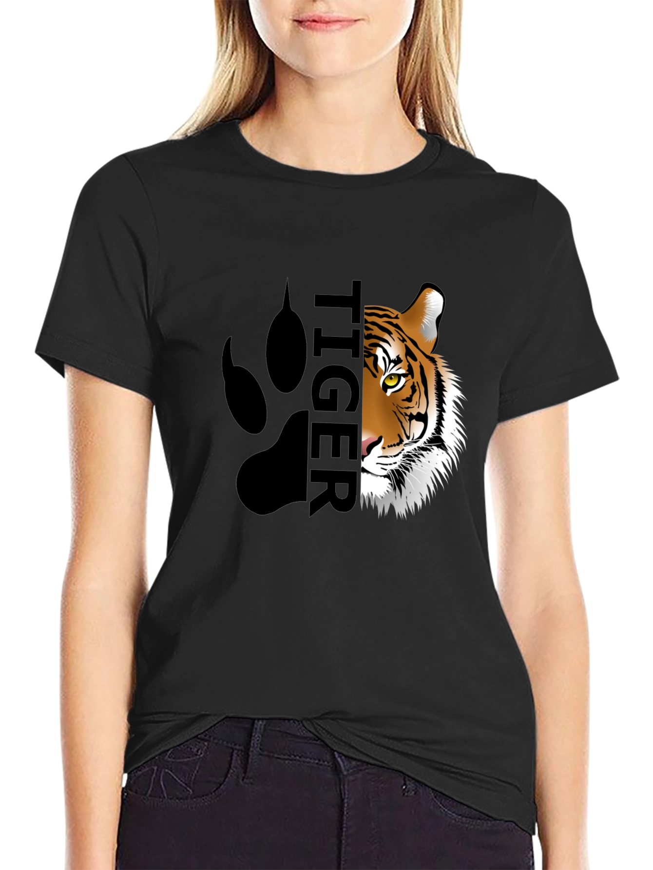 Mens Tiger Graphic Print Black T-Shirt