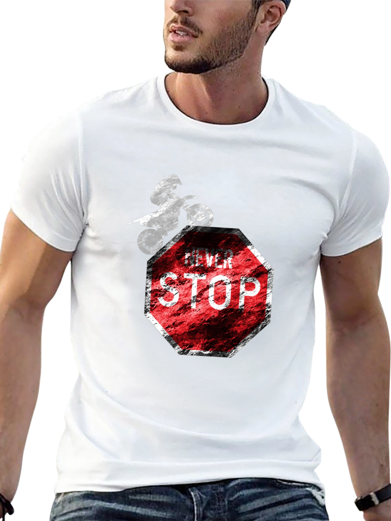 Never Stop T-Shirt - Motocross Stop Sign Design
