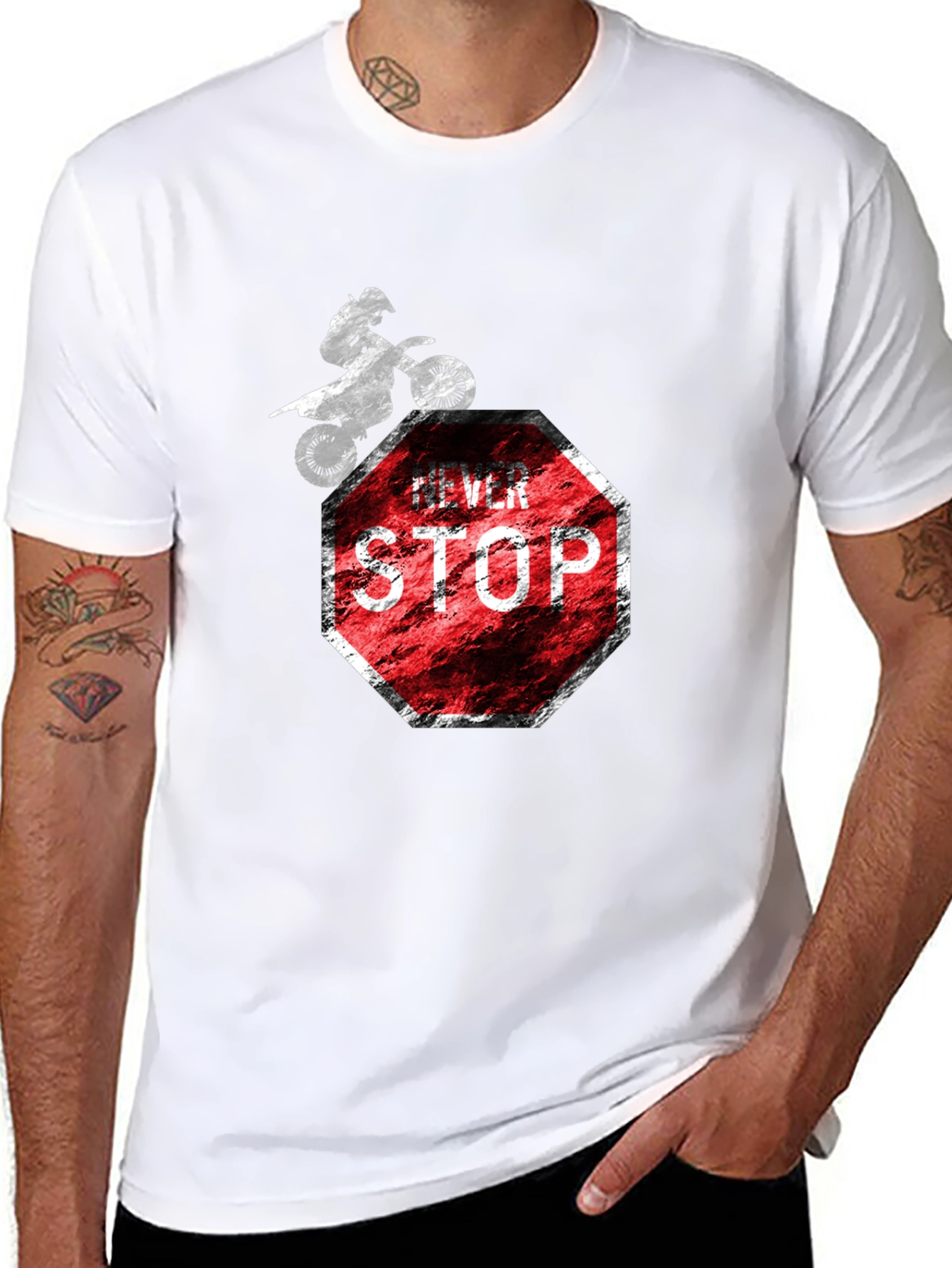 Never Stop T-Shirt - Motocross Stop Sign Design