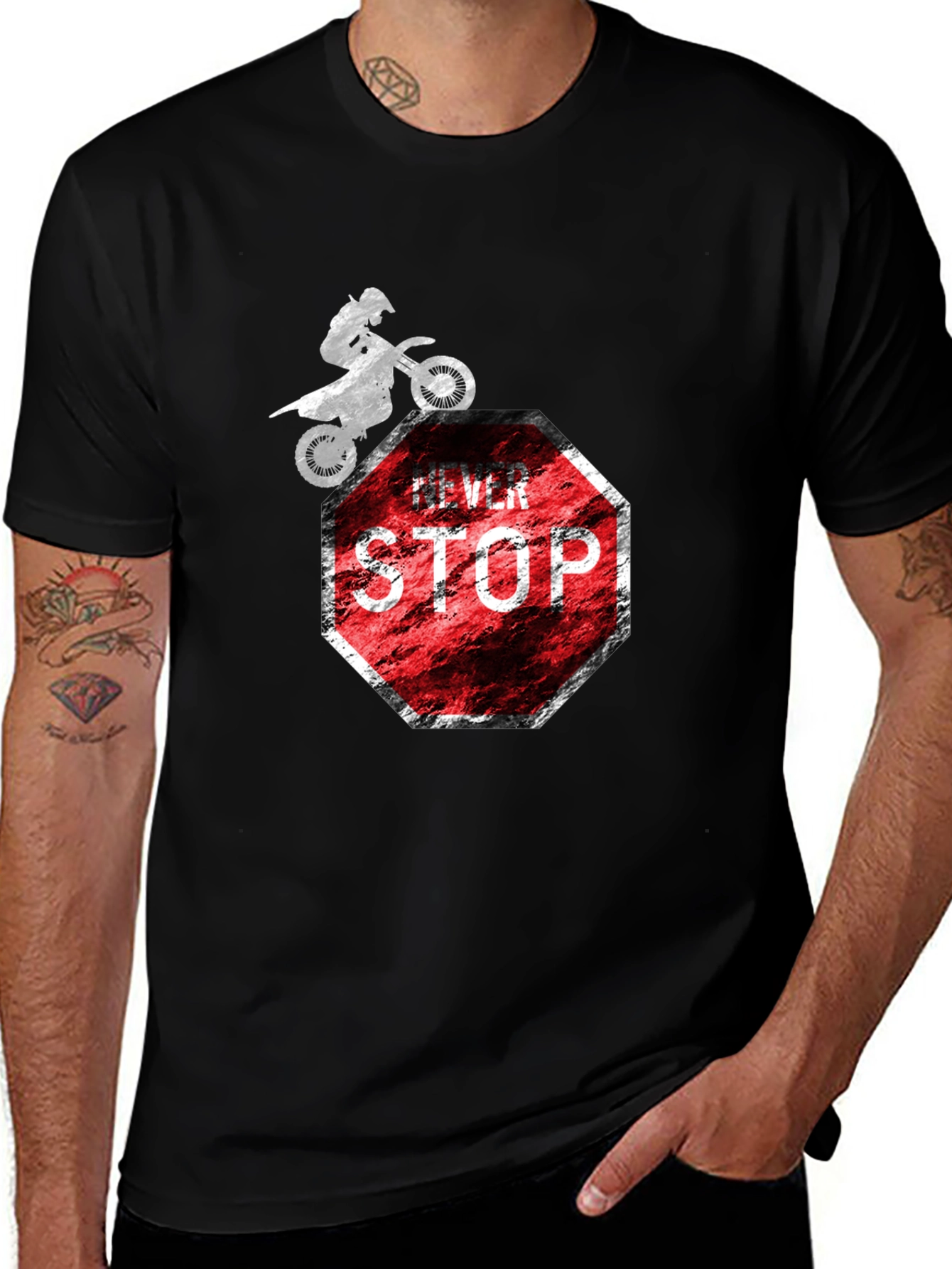 Never Stop T-Shirt - Motocross Stop Sign Design