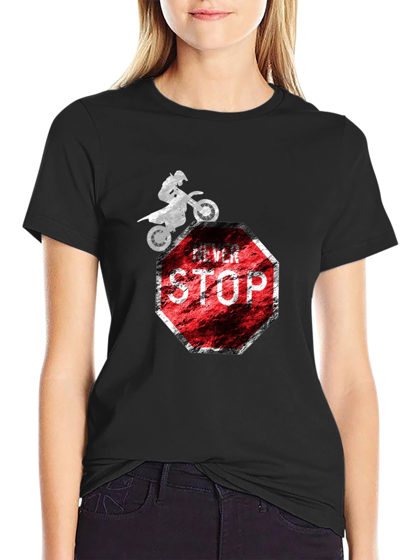 Never Stop T-Shirt - Motocross Stop Sign Design