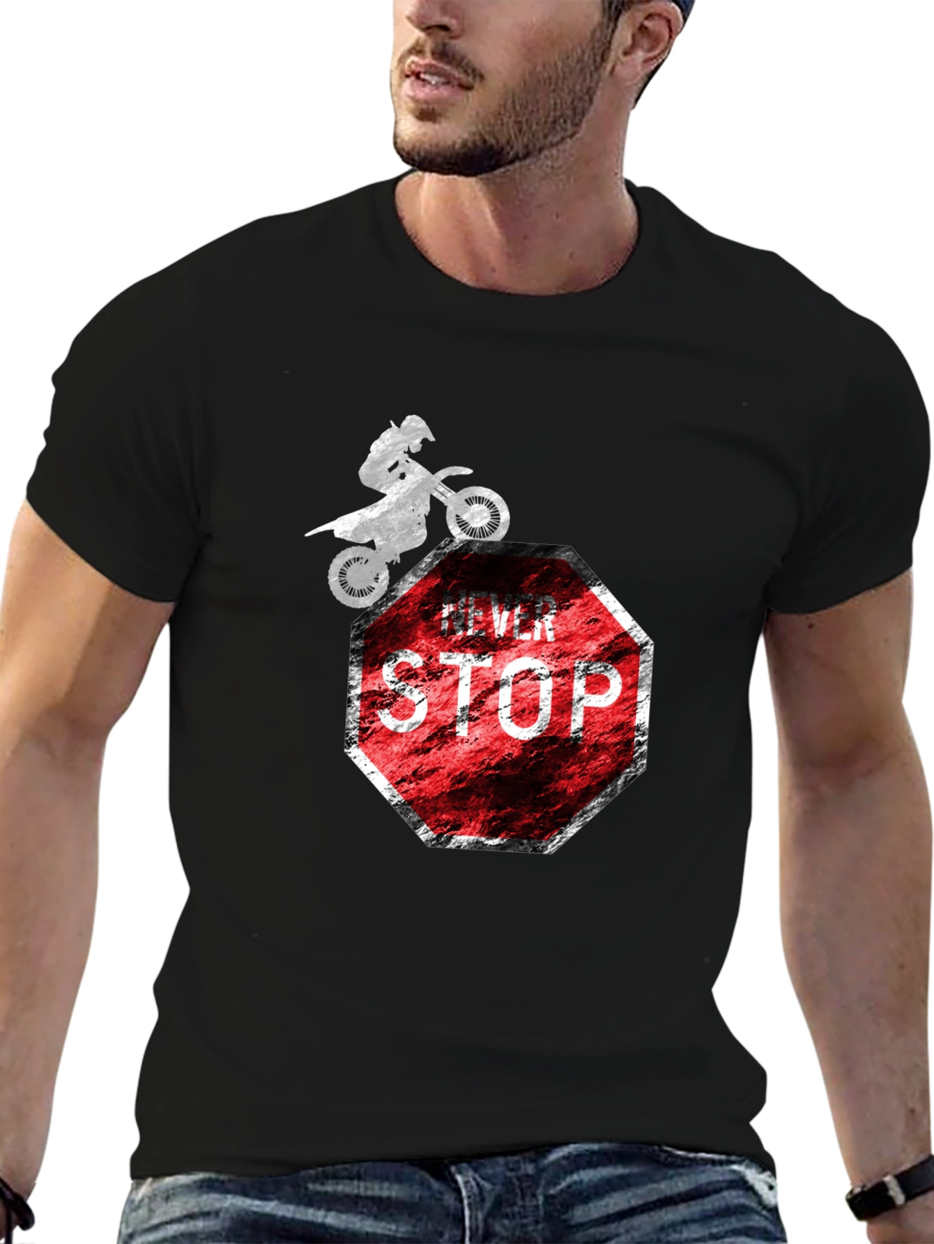 Never Stop T-Shirt - Motocross Stop Sign Design