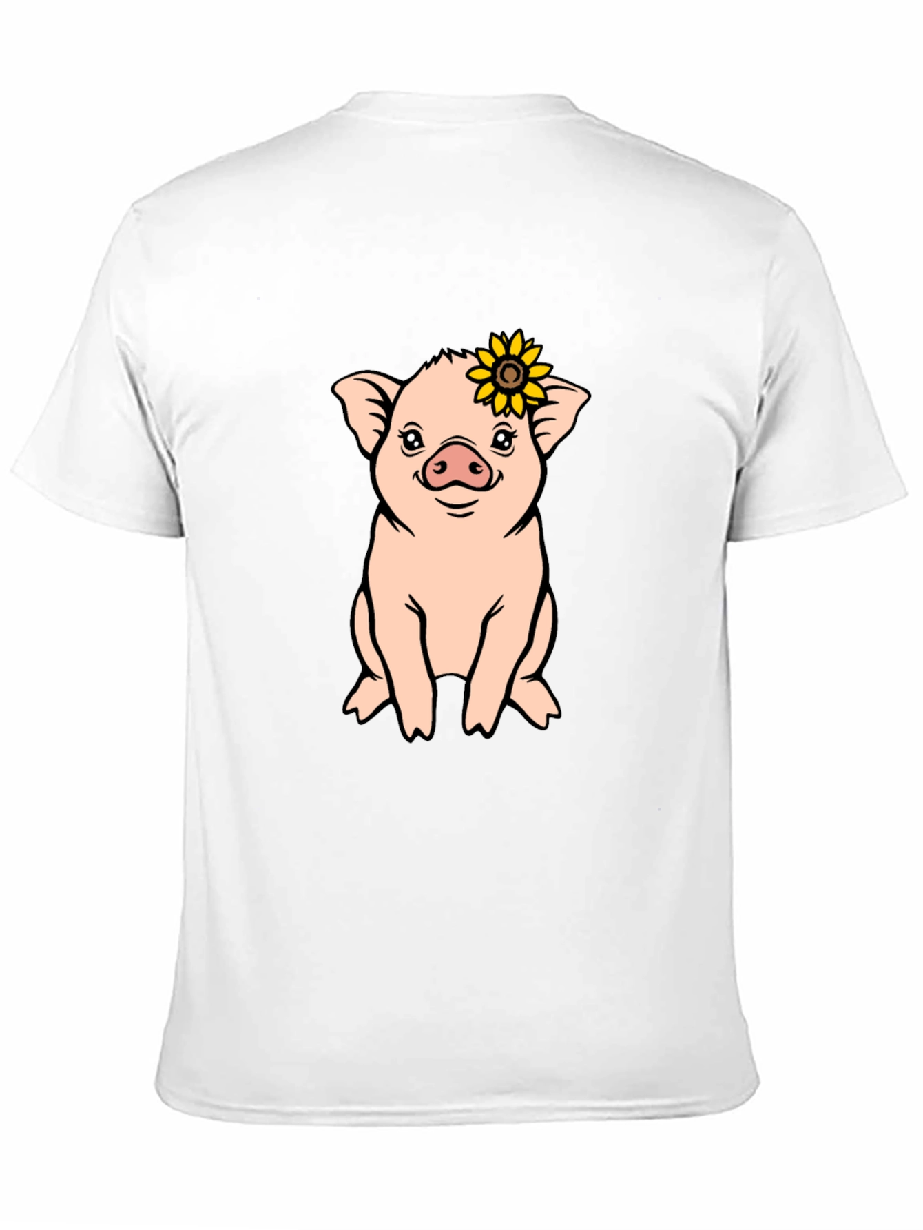 Cute Pig with Sunflower Graphic T-Shirt