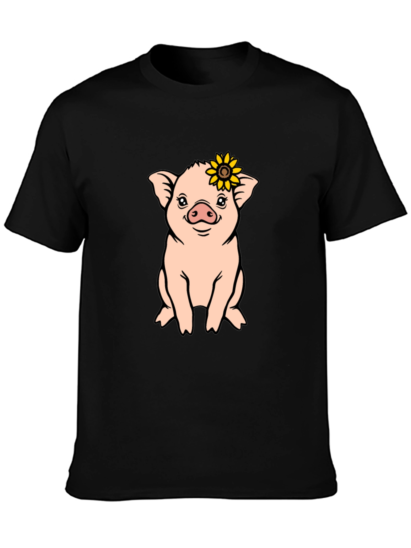 Cute Pig with Sunflower Graphic T-Shirt