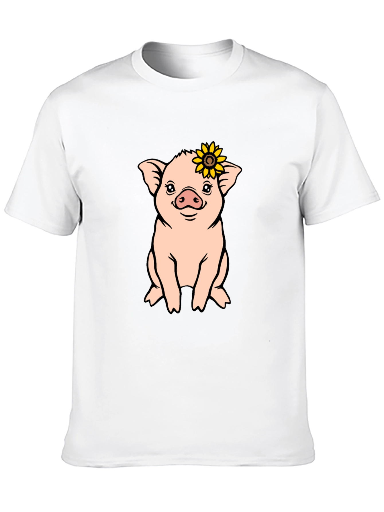 Cute Pig with Sunflower Graphic T-Shirt