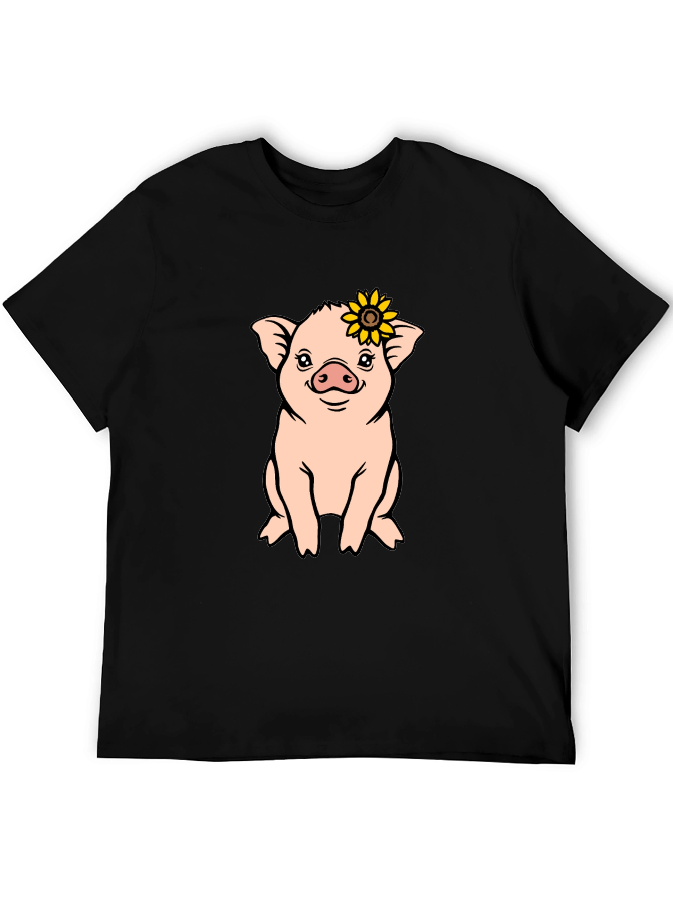 Cute Pig with Sunflower Graphic T-Shirt