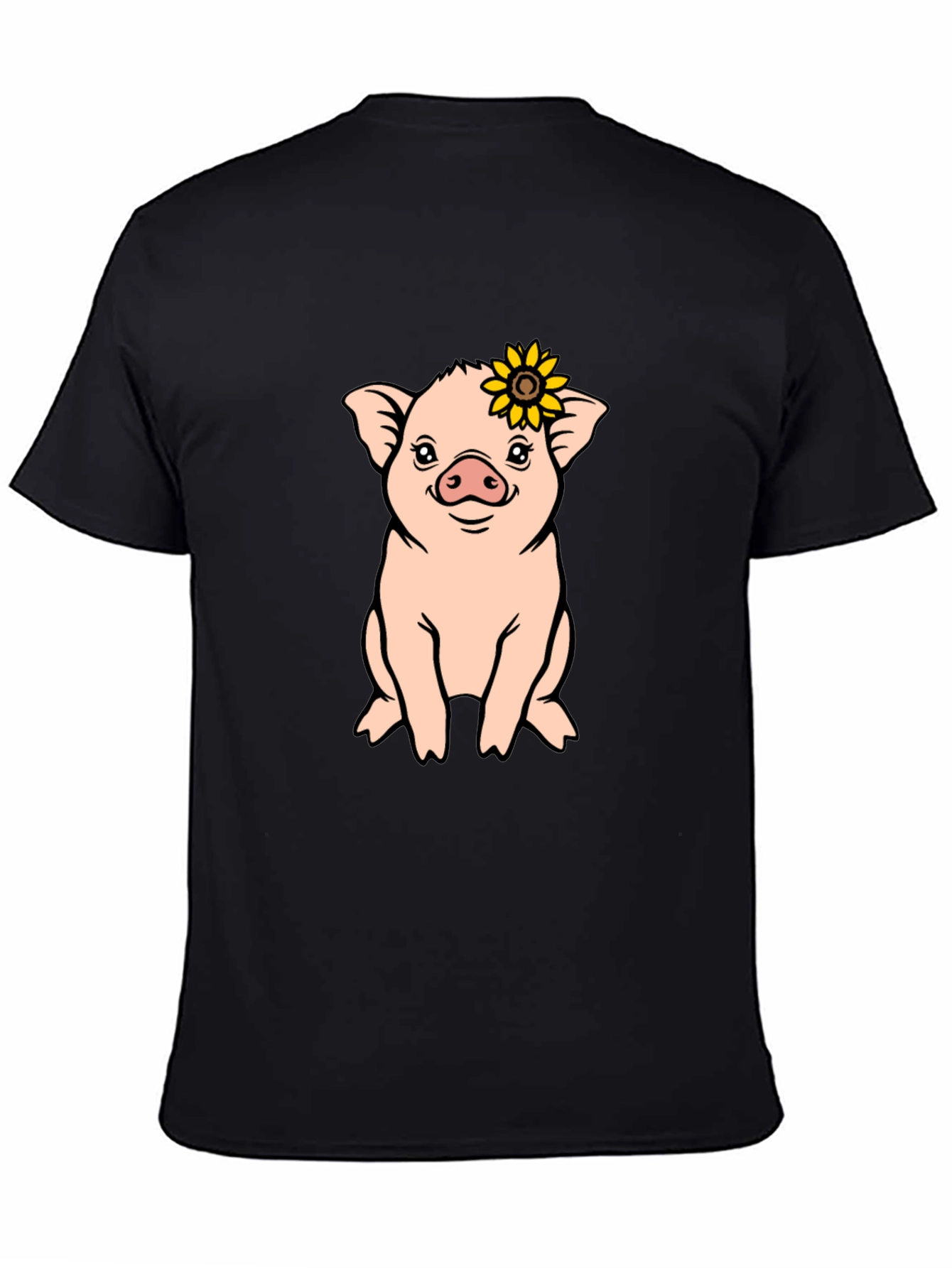 Cute Pig with Sunflower Graphic T-Shirt