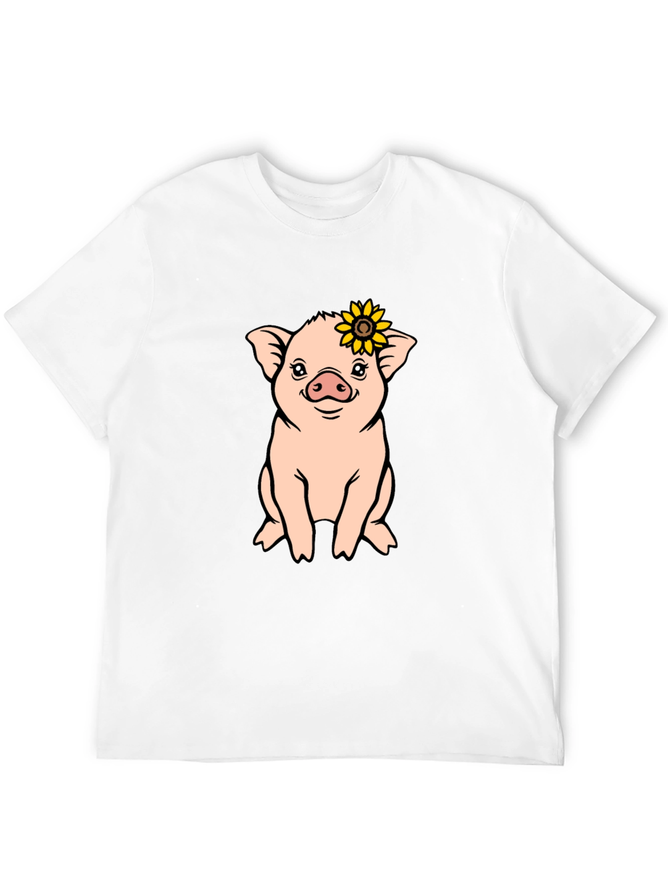 Cute Pig with Sunflower Graphic T-Shirt