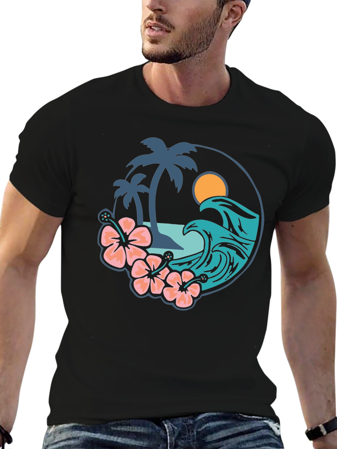 Tropical Vibe T-Shirt - Beach Scene Graphic Tee