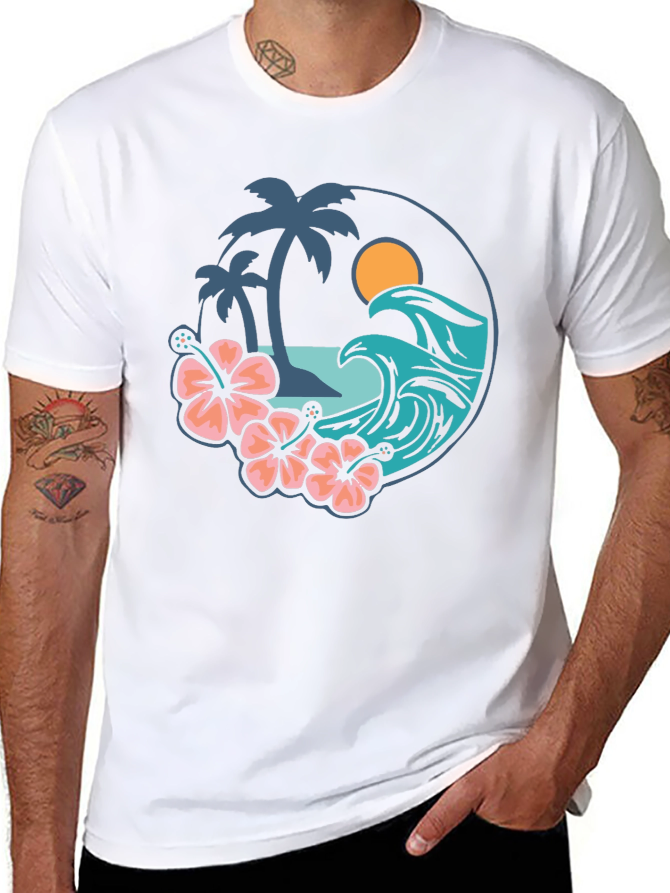 Tropical Vibe T-Shirt - Beach Scene Graphic Tee