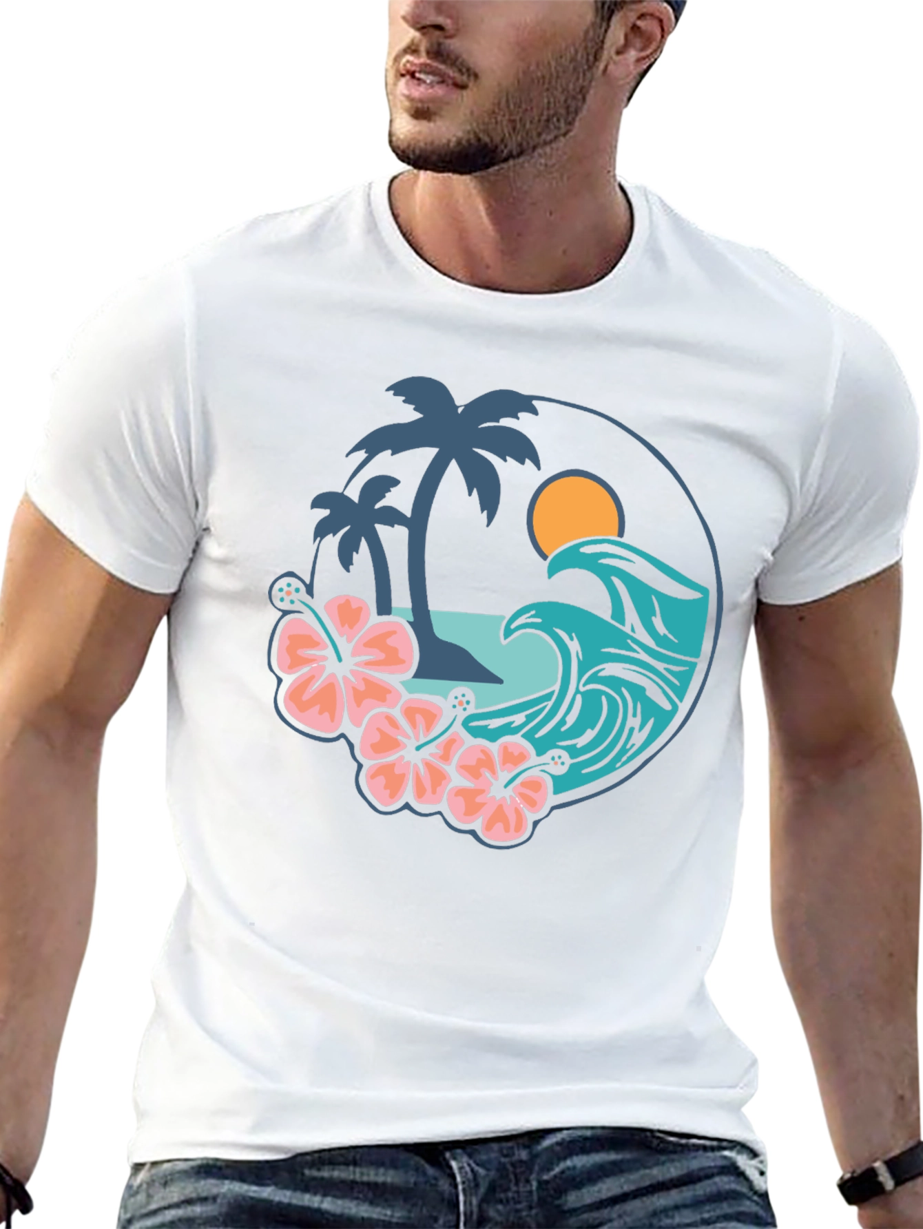 Tropical Vibe T-Shirt - Beach Scene Graphic Tee