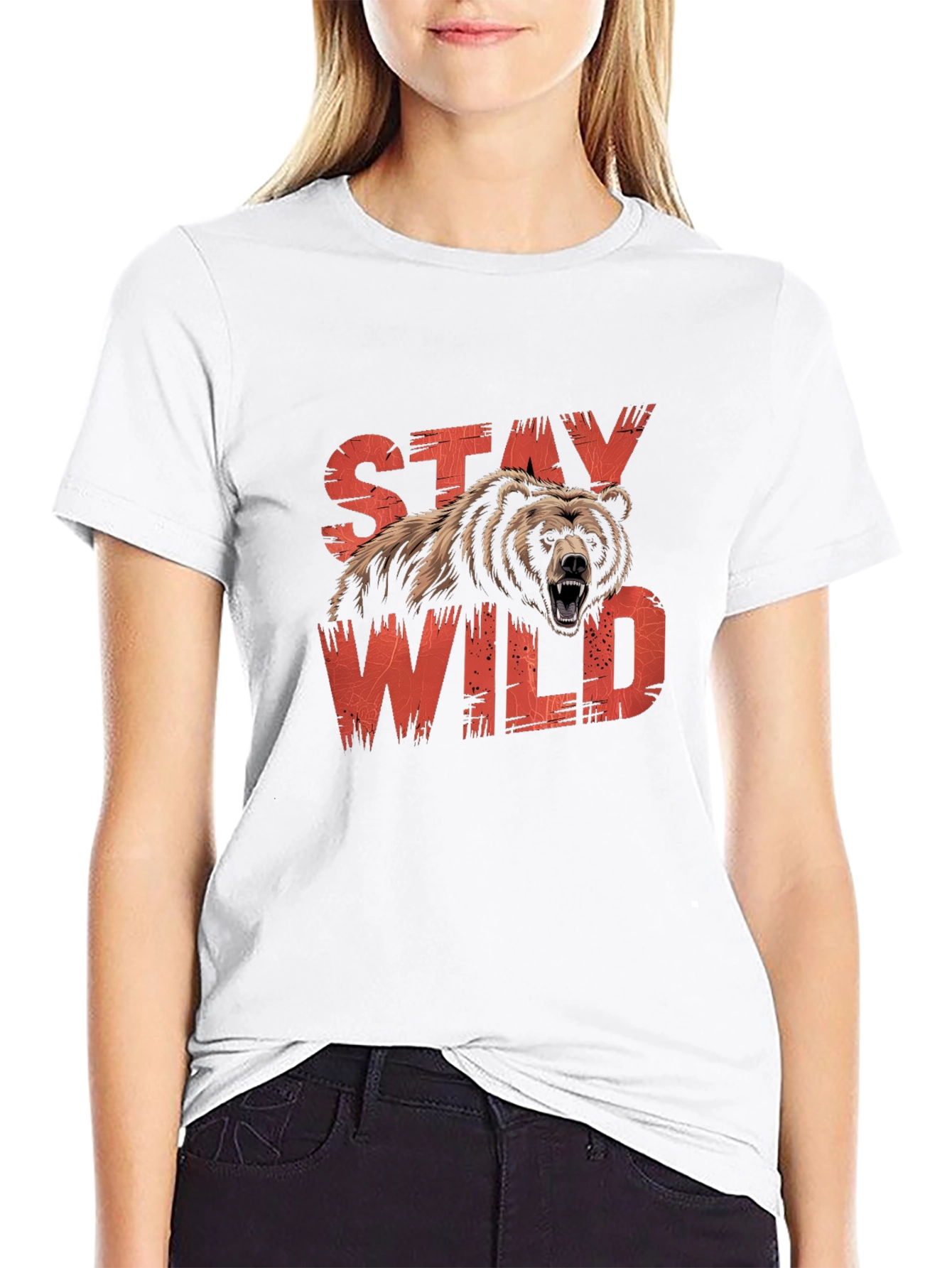 Stay Wild Bear Graphic Black T-Shirt