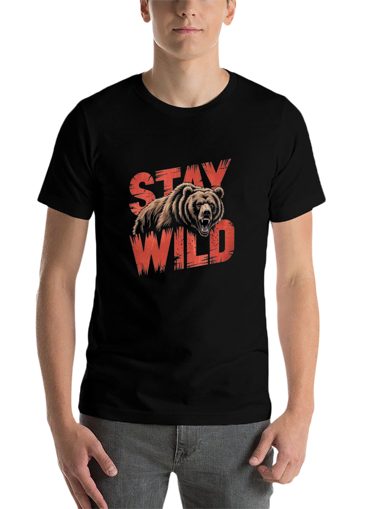 Stay Wild Bear Graphic Black T-Shirt