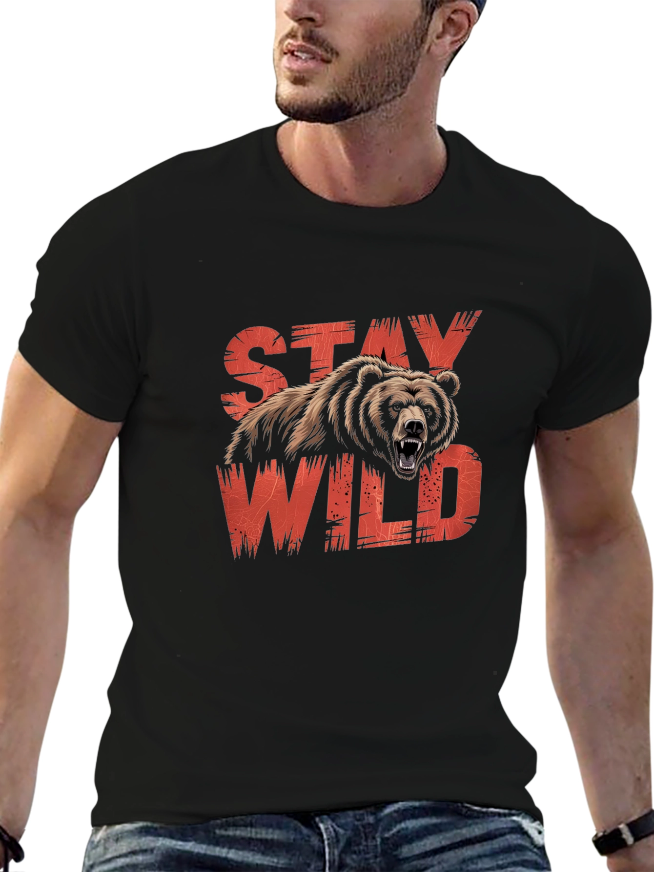 Stay Wild Bear Graphic Black T-Shirt