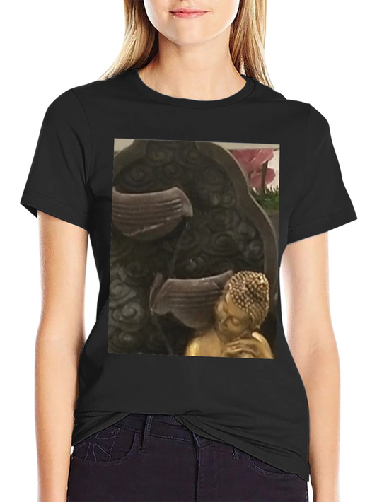 Buddha Fountain Black Tee - Zen Garden Style
