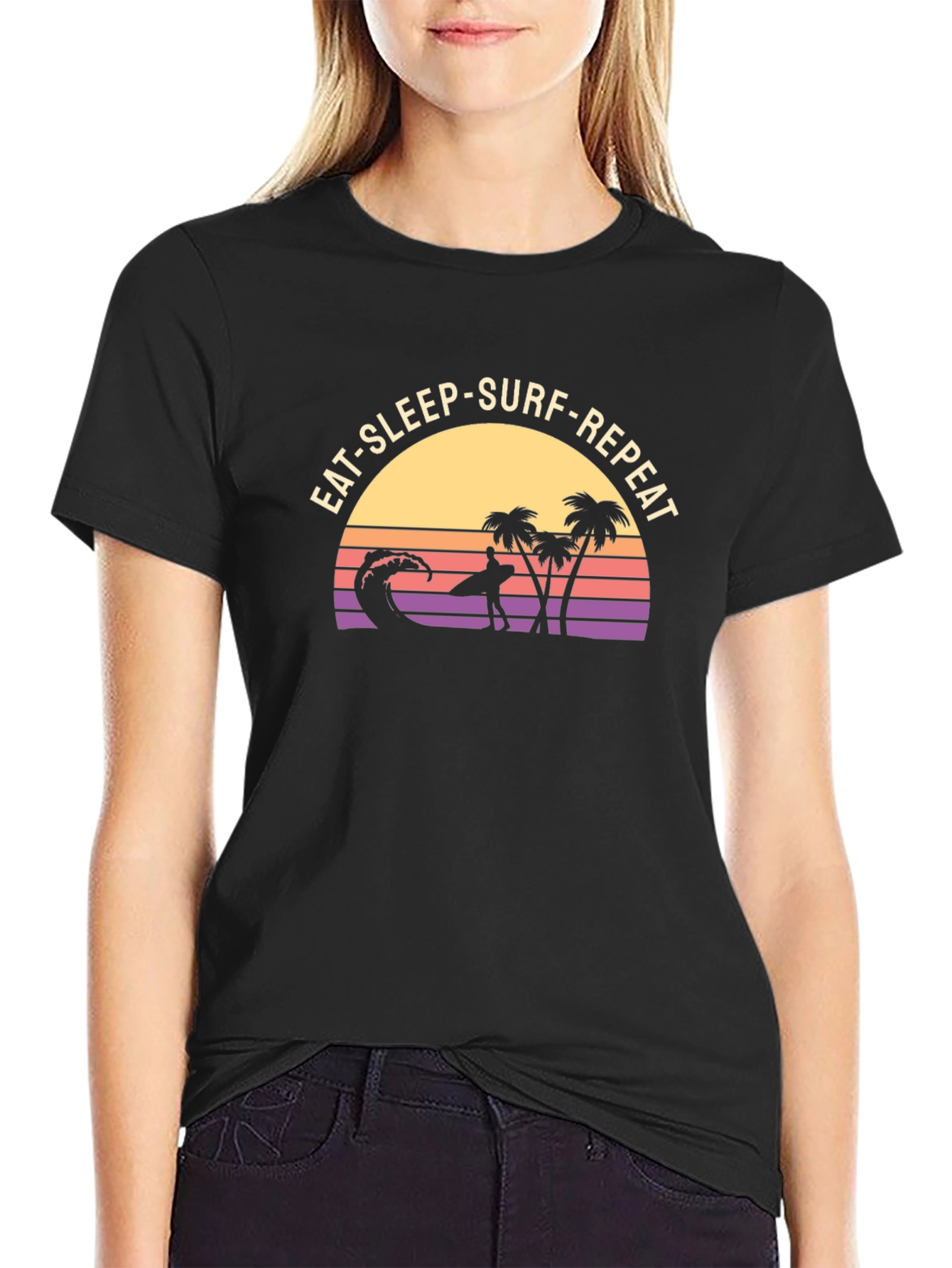 Eat Sleep Surf Repeat T-Shirt - Black
