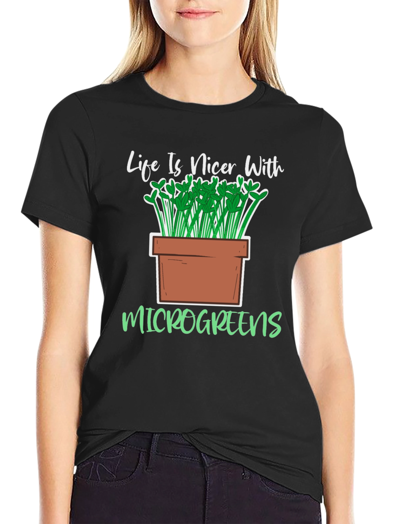 Life Is Nicer With Microgreens Black T-Shirt