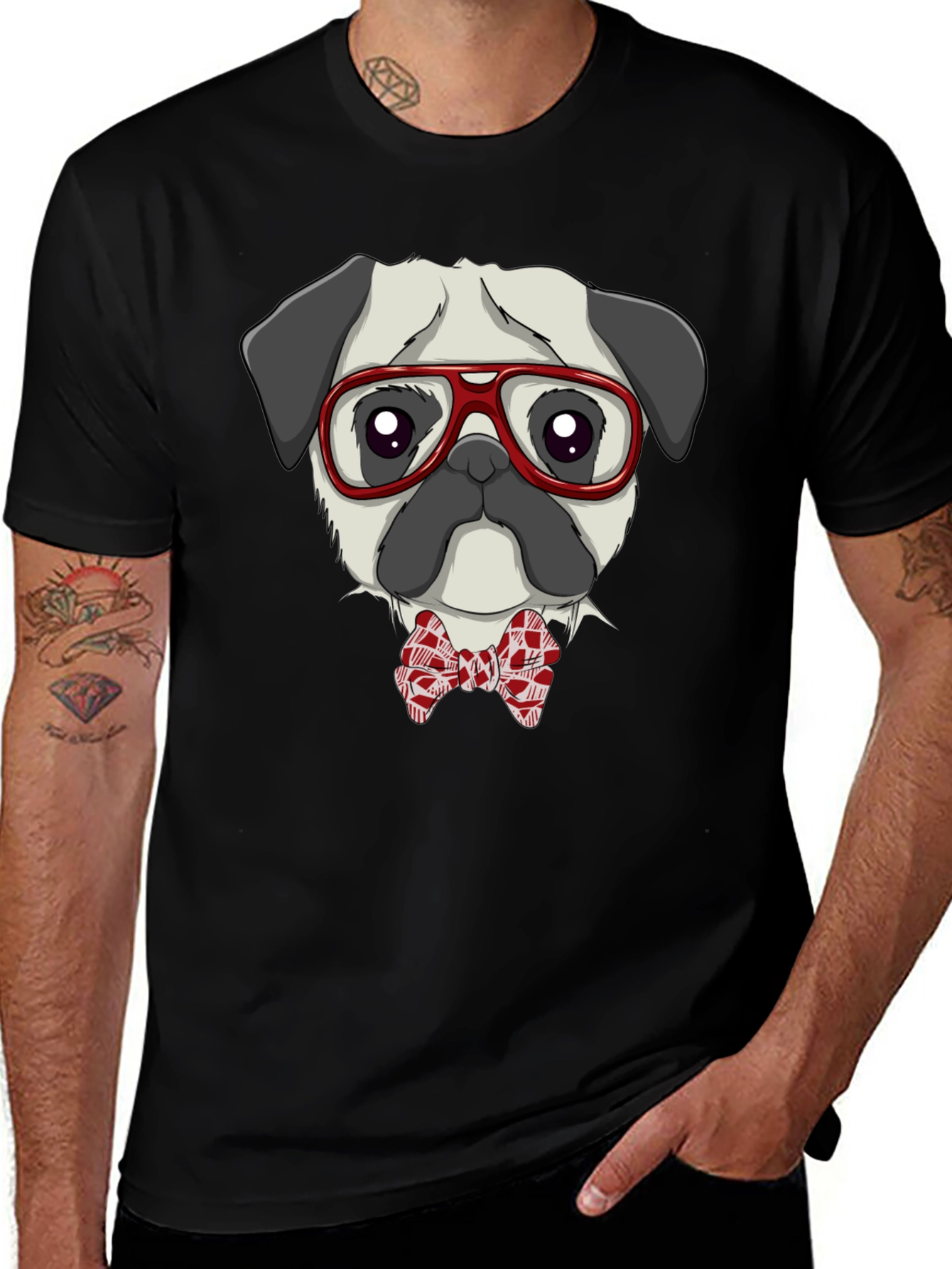 Pug with Glasses & Bow Tie T-Shirt