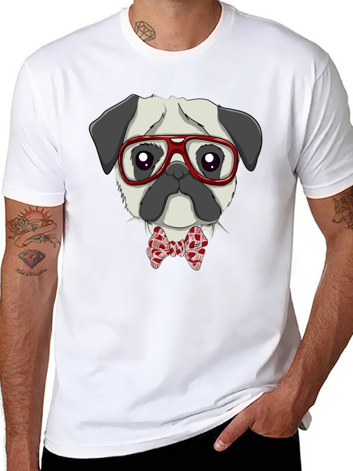 Pug with Glasses & Bow Tie T-Shirt