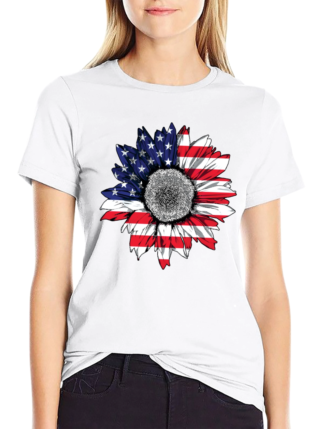American Flag Sunflower T-Shirt Patriotic USA