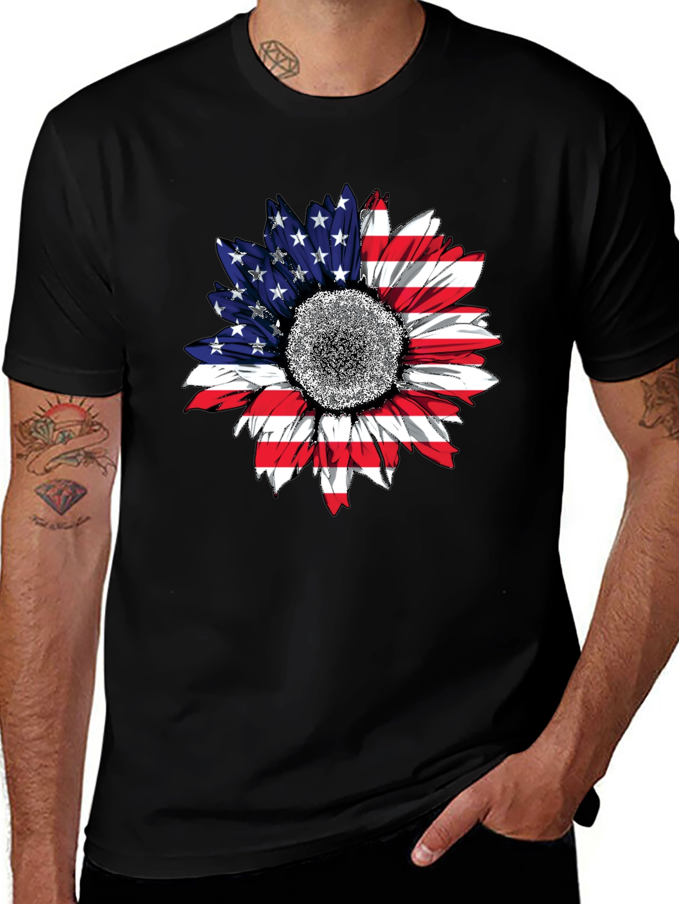 American Flag Sunflower T-Shirt Patriotic USA