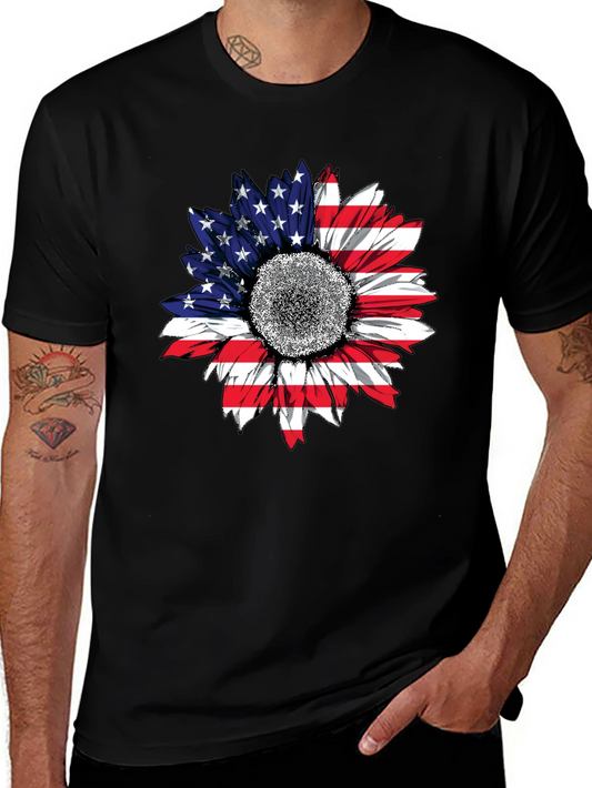 American Flag Sunflower T-Shirt Patriotic USA