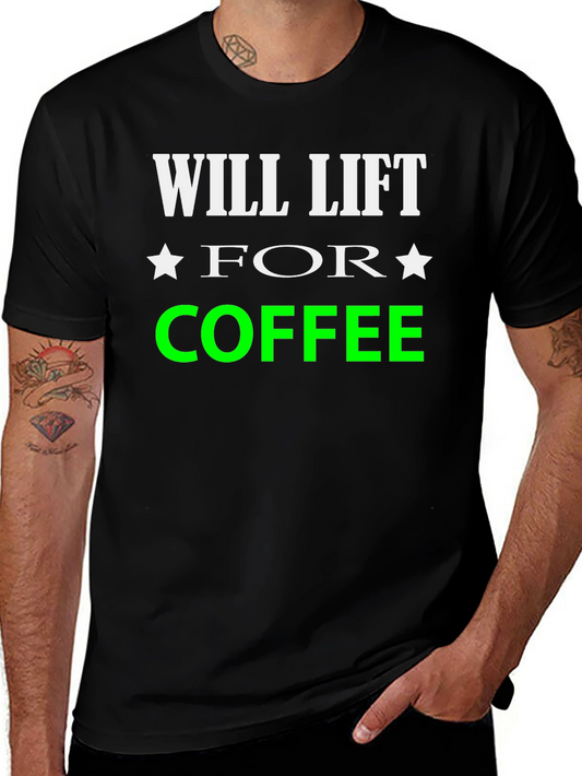 Will Lift for Coffee Graphic Tee - Black Cotton T-Shirt