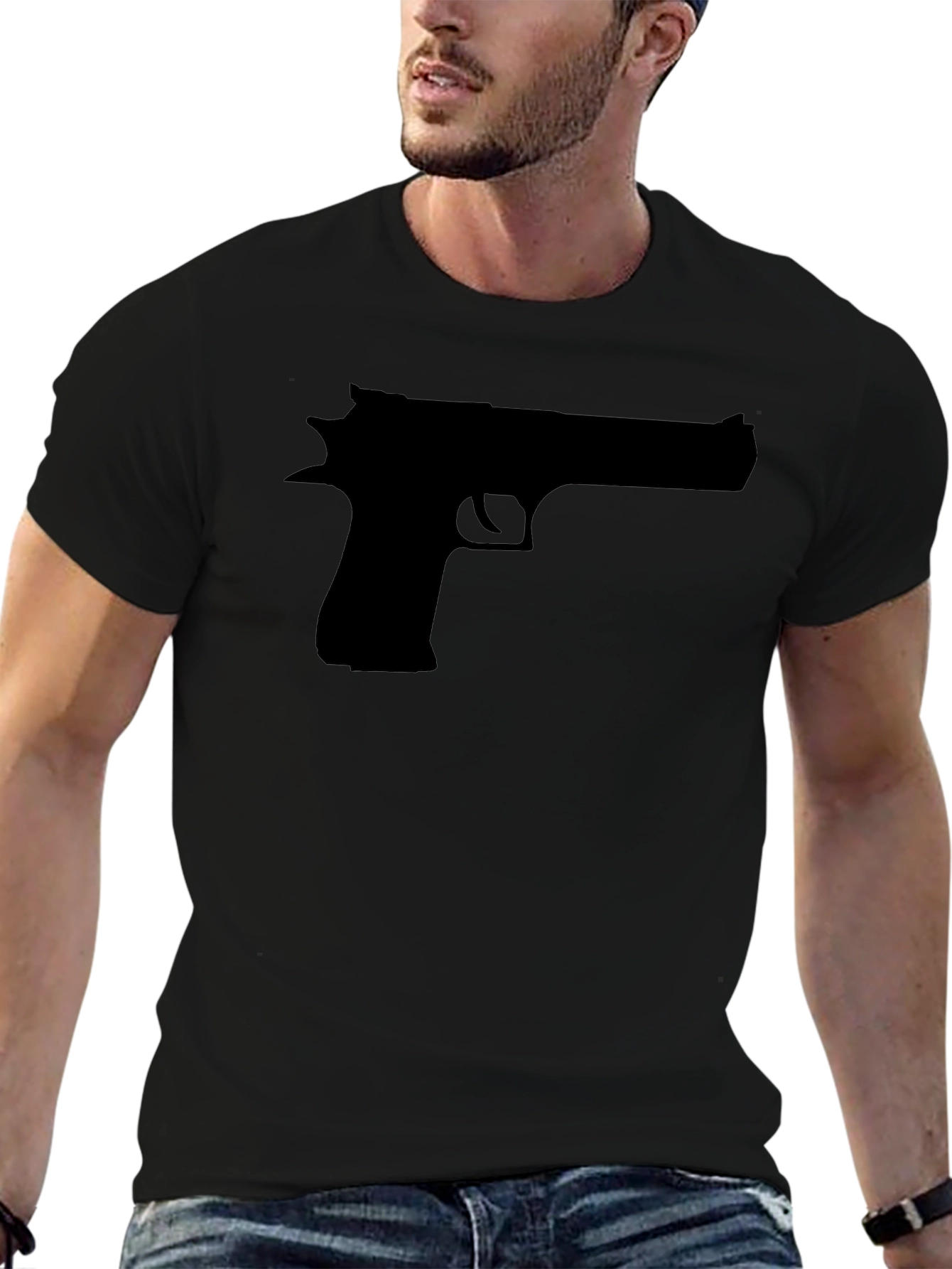 Gun Graphic Black T-Shirt - Edgy Design