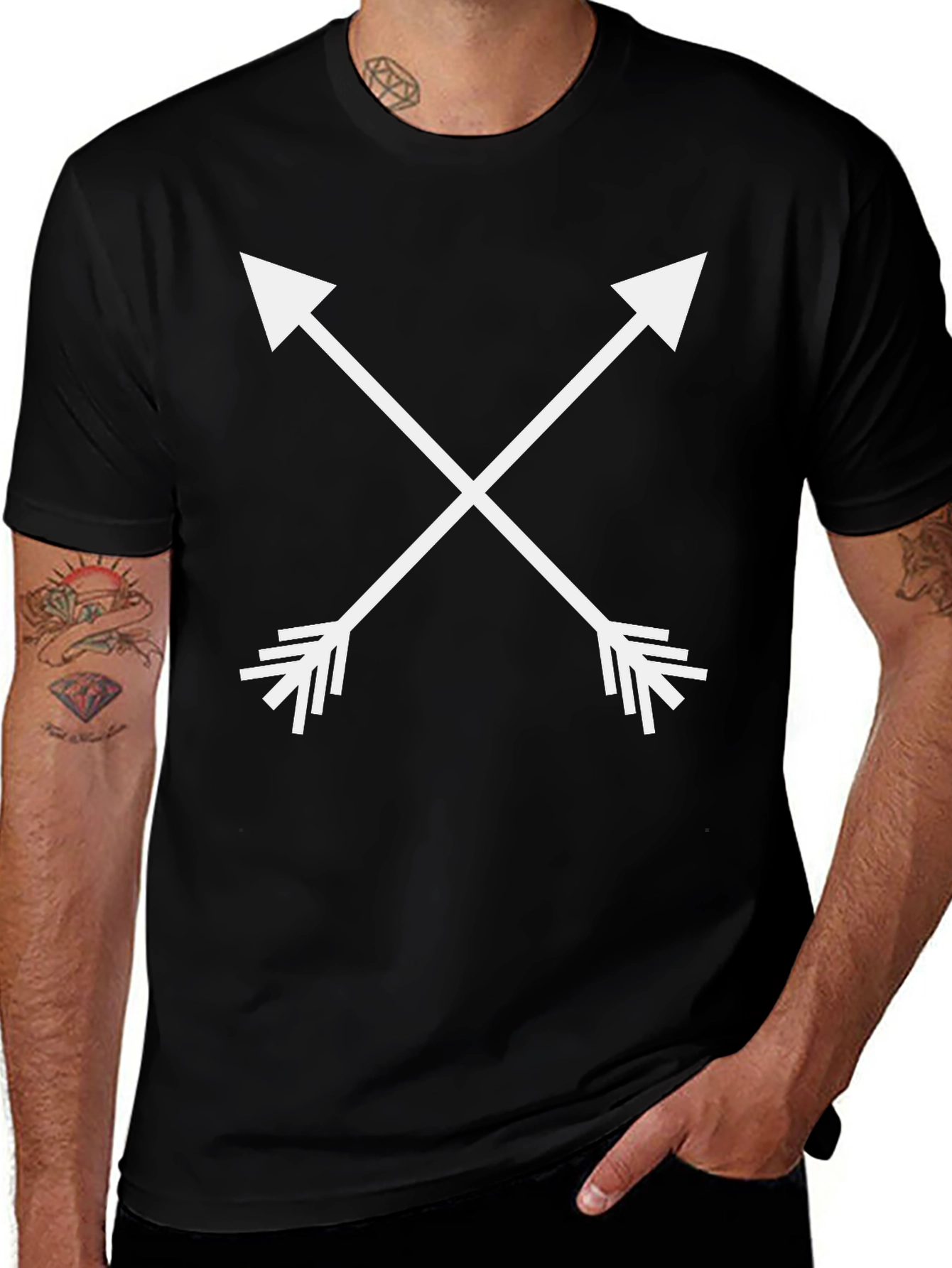 Crossed Arrows Graphic Tee - Mens Black Casual T-Shirt