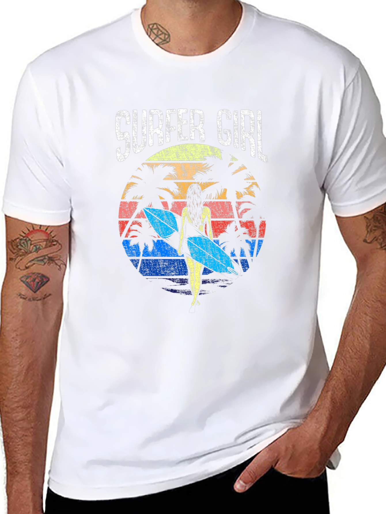 Surfer Girl Retro Sunset Graphic Tee