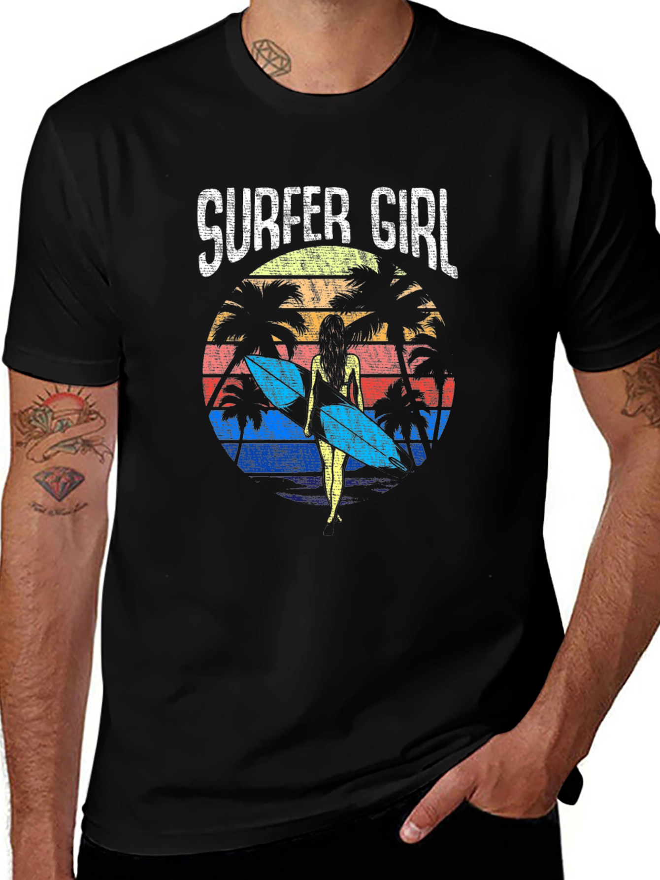 Surfer Girl Retro Sunset Graphic Tee