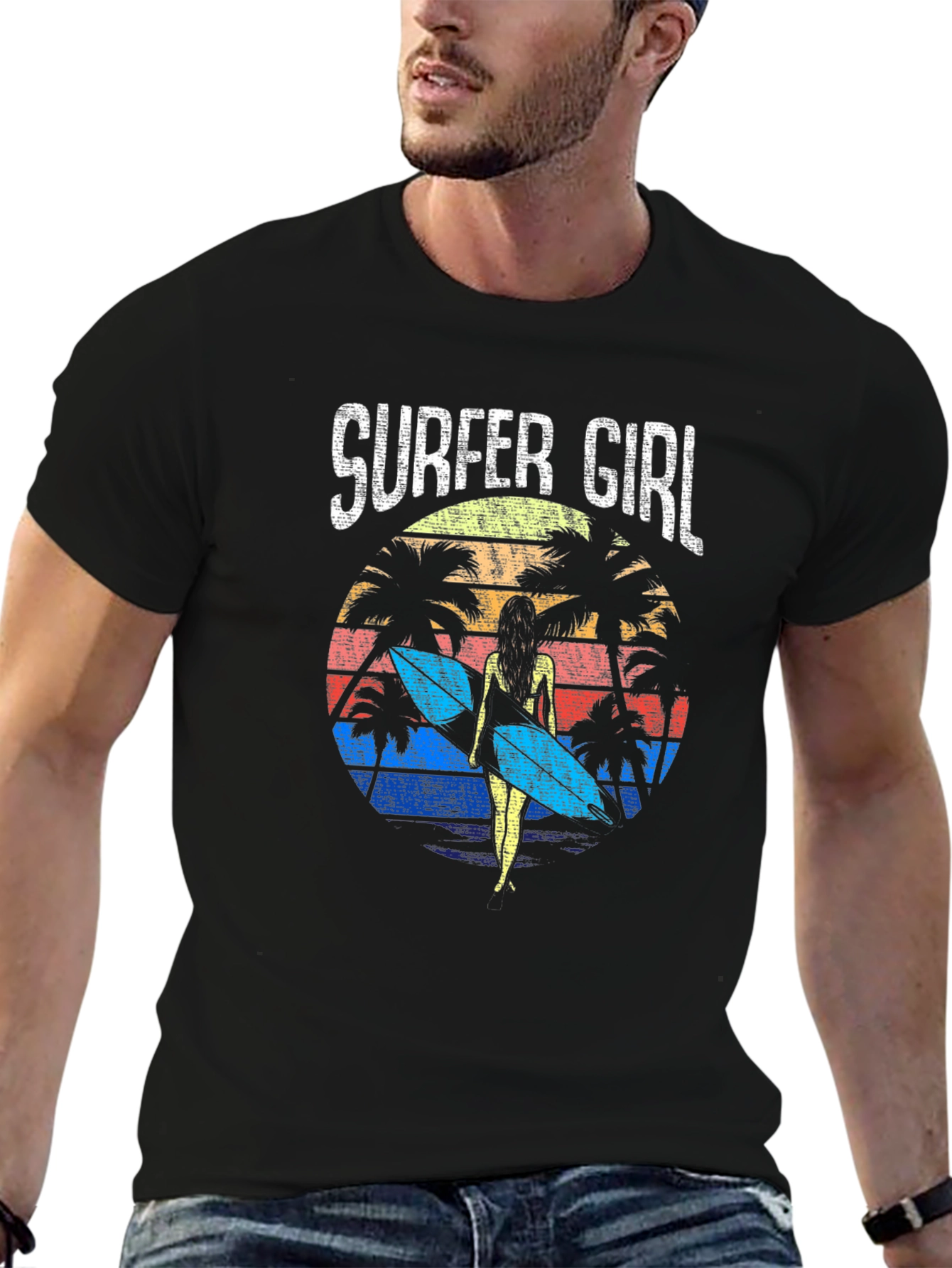 Surfer Girl Retro Sunset Graphic Tee