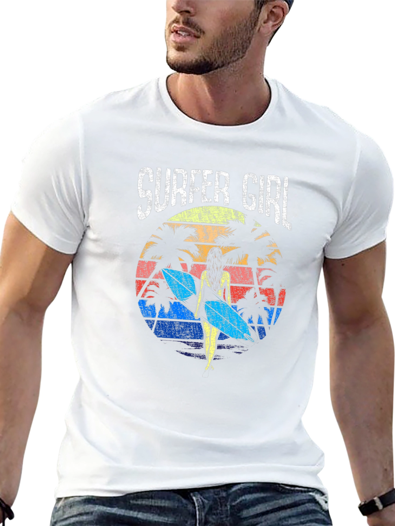 Surfer Girl Retro Sunset Graphic Tee