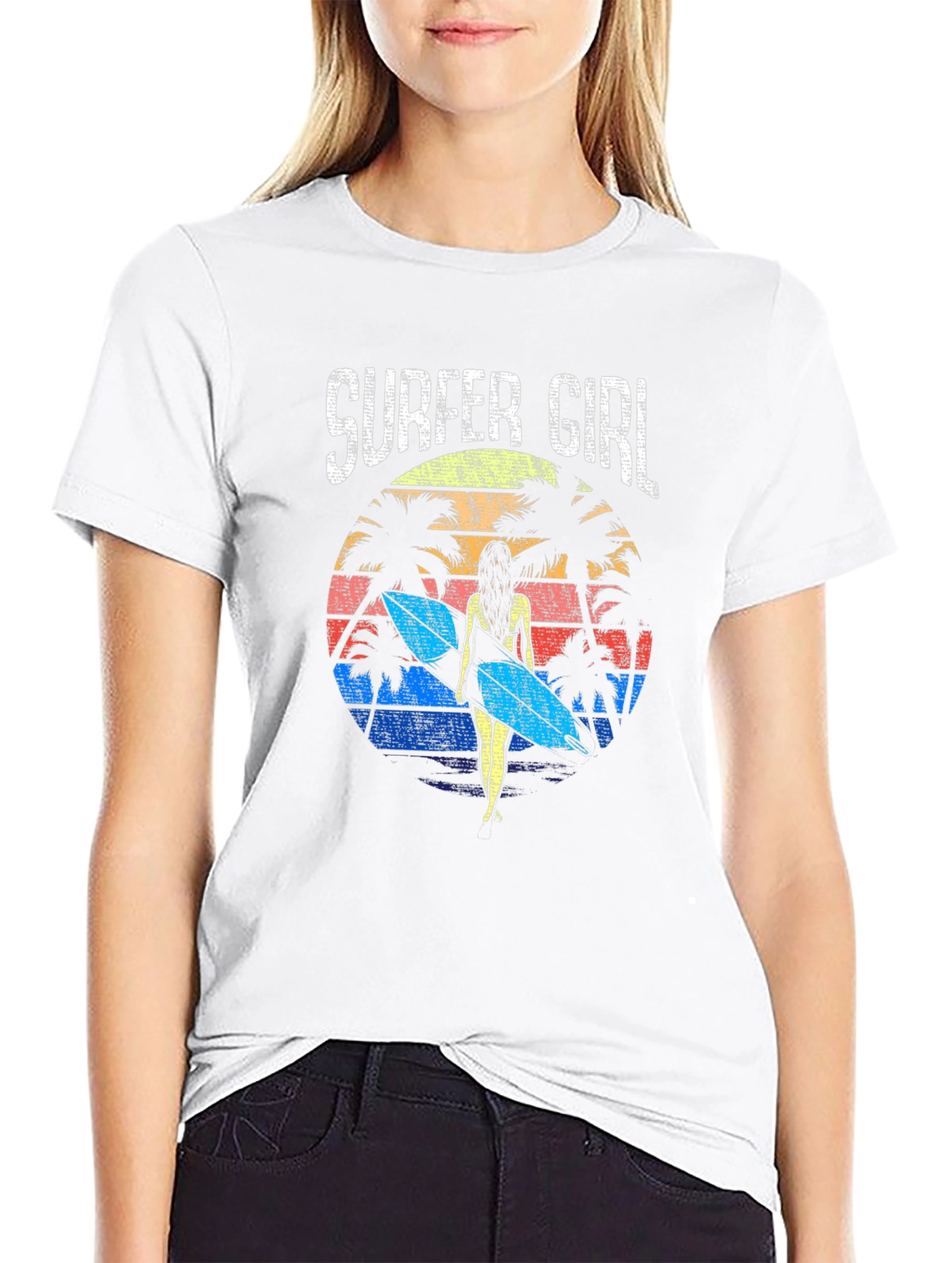 Surfer Girl Retro Sunset Graphic Tee