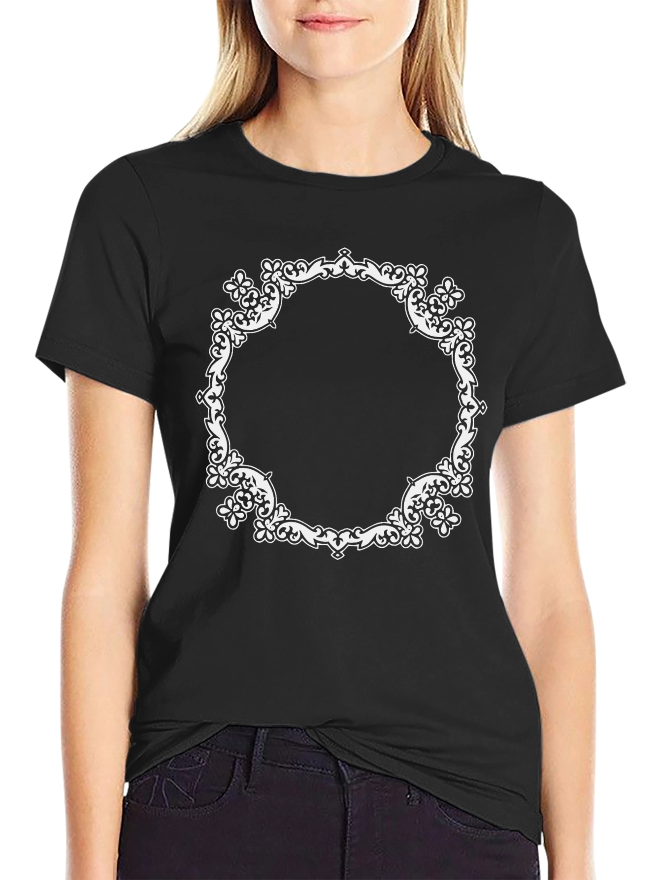 Elegant Scrollwork Frame Black T-Shirt